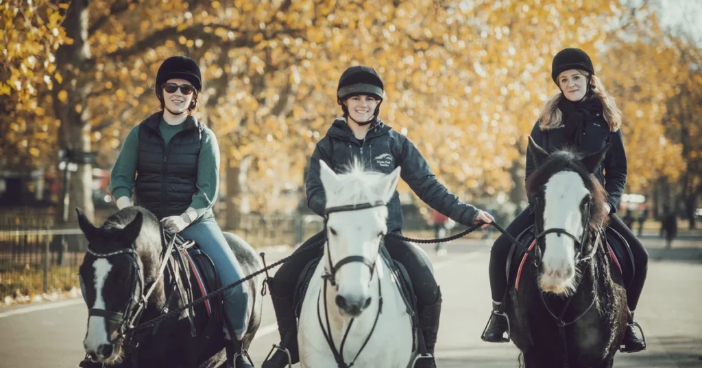 Three Horse Riders Riding Safely on UK Roads
